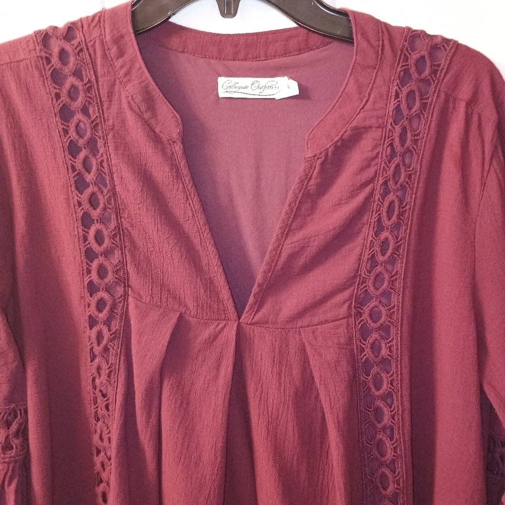 Elegant Long Sleeve Burgundy Dress - Picture 4 of 5